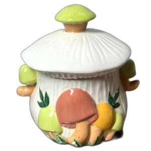 Vintage Mushroom Sugar Bowl Studio Pottery 1970s-80s Ceramic Stamped Arnels 5.5"